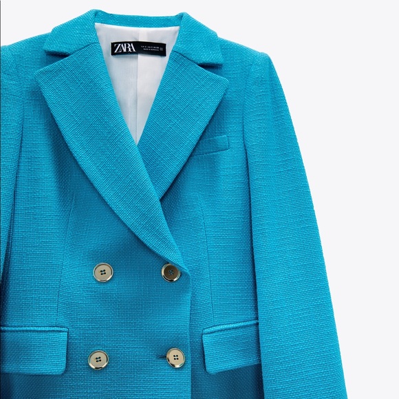 Zara 2021 textured cropped blazer in turquoise - Picture 4 of 5